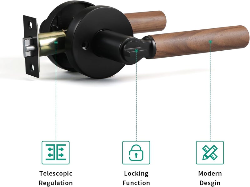 YAGU Wooden Round Entry Lever Door Handle Lock and Key Locking Lever Set Pack of 1 [for Front Door or Office] Reversible for Right & Left Sided Doors Heavy Duty – Matte Black Finish - Image 4